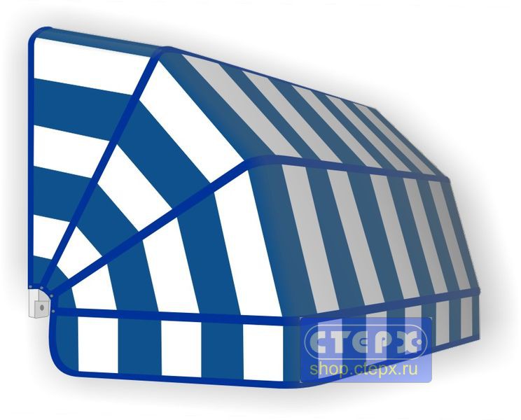 Корзинная прямоугольная маркиза с 4 лучами жесткости и тентом из ткани в двухцветную полоску